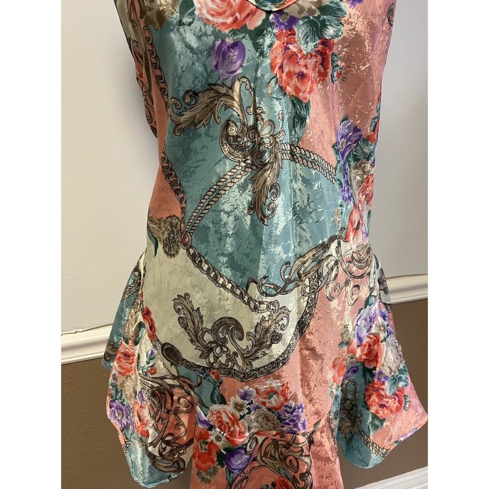 Cinema Etoile Vintage 2 Piece Nightgown Kimono Robe Set Floral Chain Print M/L - Picture 6 of 16